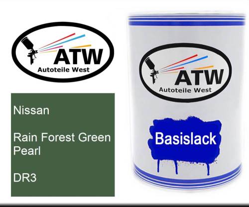 Nissan, Rain Forest Green Pearl, DR3: 500ml Lackdose, von ATW Autoteile West.